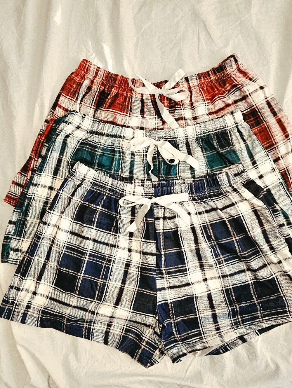 Plaid Drawstring Women’s Sleep Shorts - Navy/Green/Red Size 2XL